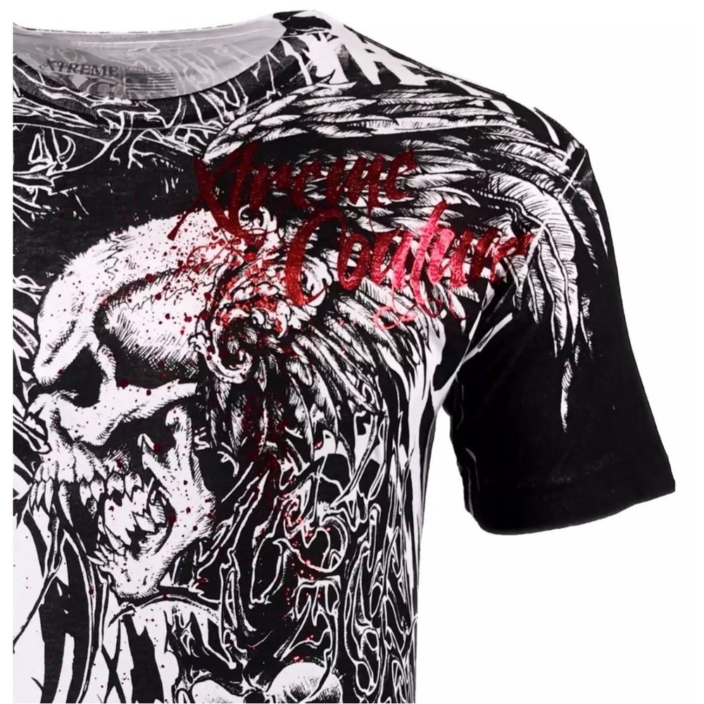 Xtreme Couture Affliction Men's T-Shirt BRUTAL COMBAT White Skull Biker Tattoo - Picture 6 of 8